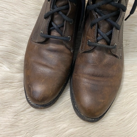 Frye Brown Leather Jamie Artisan Fashion Lace Up Distressed Combat Boots - Picture 3 of 11